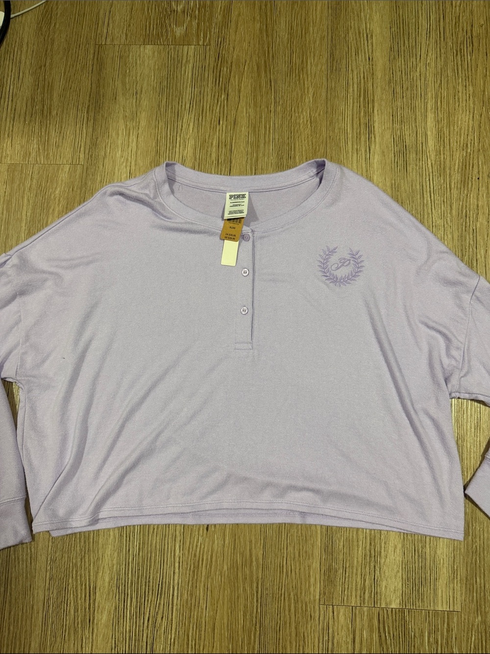 PINK Victoria's Secret Cropped Henley Top in Light Lavender XL